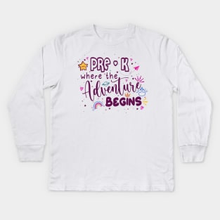 pre-k where the adventure begins tshirt for teachers Kids Long Sleeve T-Shirt